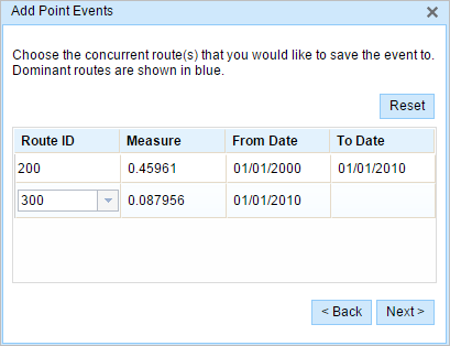 Choosing a route using the drop-down arrow